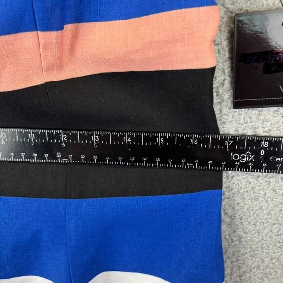 Liz Claiborne Linen Dress Sz 4 Old Money Career Natural Stripe Colorblock Sheath - Picture 7 of 12